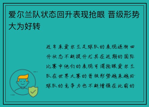 爱尔兰队状态回升表现抢眼 晋级形势大为好转